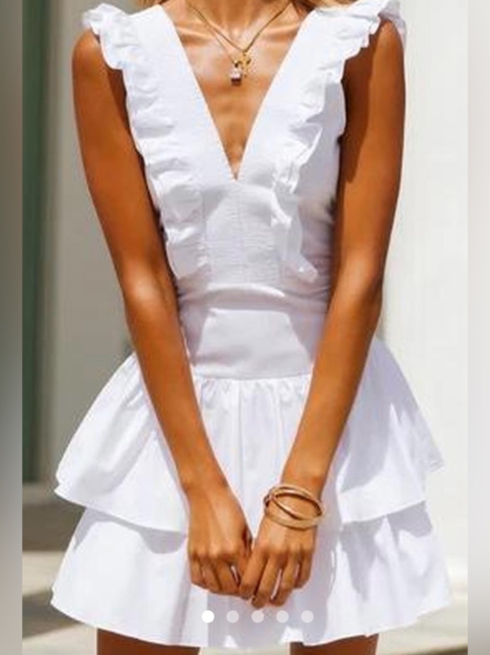 Hello Molly White V-Neck Ruffle Tiered Mini Dress